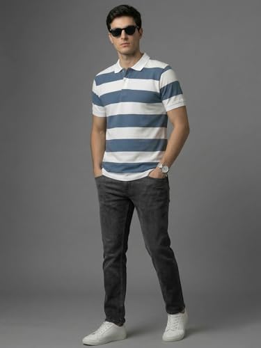 Image of XENOVAURBAN Polo t Shirt for Man | Striped Pattern Mens Cotton Polo Neck T-Shirt with Collar | Regular fit | Breathable and Soft - Polo-Striped-P