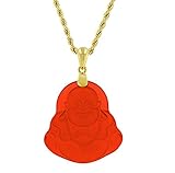 Happy Laughing Buddha Red Jade Pendant Necklace Figaro Gold Chain Genuine Certified Grade A Jadeite Jade Hand Crafted, Jade Necklace, 14k Gold Filled Laughing Jade Buddha necklace, Jade Medallion Red