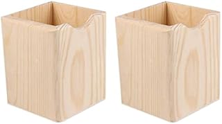 Healifty Pen Pot Pen Holder Square Tube Wooden Pen Container Desk Organizer for Home Office