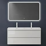 doporro mobile bagno sospeso120x48x55cm, mobile da bagno con 2 cassetti include lavabo e specchio led, bianco, lucca