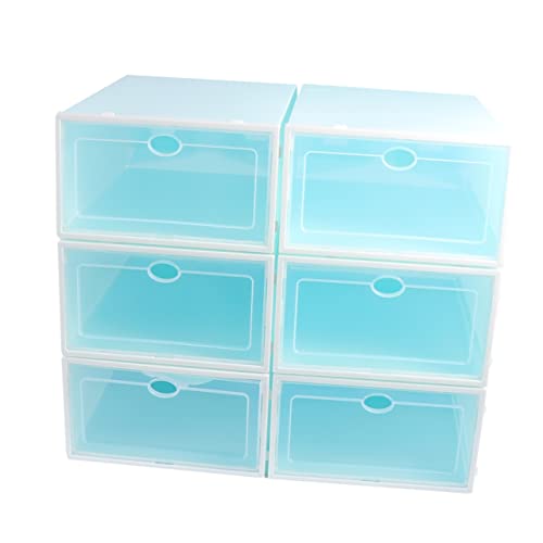 Cabilock 6Pezzi Scatole Scarpe Impilabili Contenitori Trasparenti Blu e Bianco Organizzatori per Scarpe Resistenti per Uomini per Armadi e Ingressi