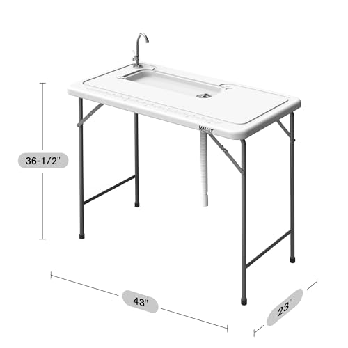 Valley Sportsman Fish Cleaning Table with Wide Sinks, 43\" Portable Folding Camping Sink Fillet Table Ideal for Picnic Fishing