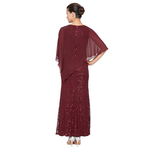Image of S.L. Fashions Women's Long Sequin Lace Beaded Capelet Overlay Mother of The Bride Dress, Formal Evening Gown