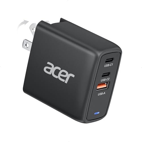 Acer 67W USB C Charger, 3-Port GaN Fast Charging Block, Foldable and Portable USB Wall Plug Adapter Compatible with MacBook Pro/Air, Acer Laptop, Dell XPS, iPad Pro/Air, iPhone 16/15, and More