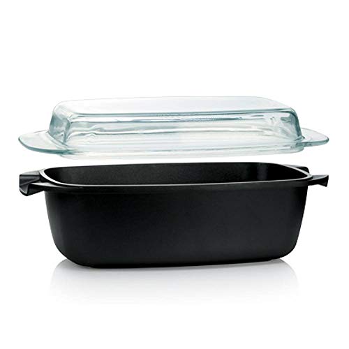 Tescoma PREMIUM Bräter 39 x 22 x 17 cm I Antihaft, Spezialboden, Vielseitiger Glasdeckel I Universelle Herdkompatibilität I Spülmaschinenfest I Langlebigkeit