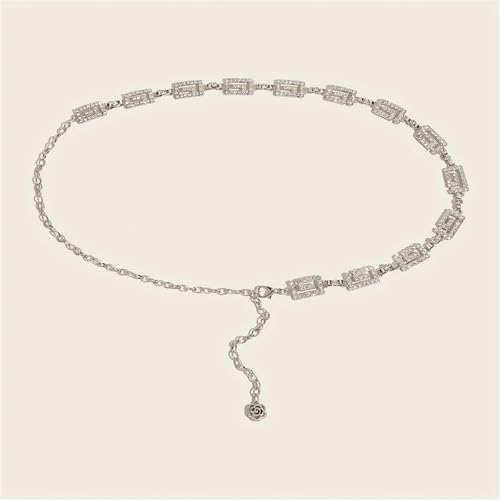 Womens Belt Rhinestone Inlaid Geometric Waist Chain Elegant Sparkly Flower Pendant Belly Chain Metal Belts3