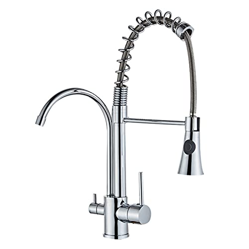 OWOHYG Grifo mezclador de cocina, giratorio de 360°, grifo de fregadero de cocina con resorte de una sola manija, cabezal de boquilla giratoria con 2 modos de pulverización