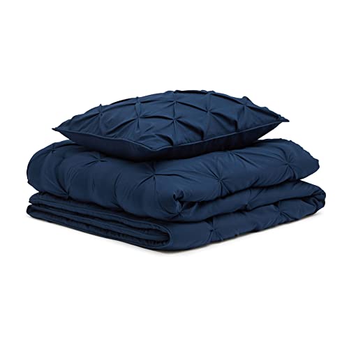 Image of Amazon Basics 2-Piece All-Season Down-Alternative Comforter Bedding Set, Pinch Pleat Design with Piped Edges, Twin /Twin XL, Navy Blue