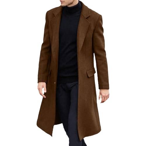 Maiyifu-GJ Men's Wool Blend Trench Coat Notched Lapel Single Breasted Long Pea Coats Warm Winter Overcoat Outerwear