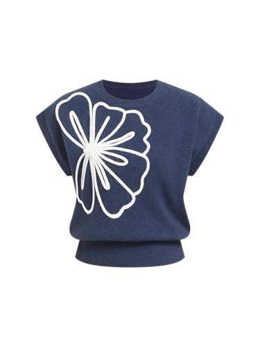 CIDER Women's Sweaters Vest Casual Short Sleeve Crewneck Knit Floral