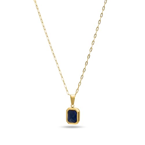 Image of PALMONAS Everyday Exquisite Blue Stone Gold Necklace for Womens - Waterproof & Anti-Tarnish