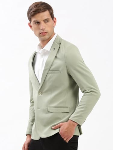 Image of SHOWOFFFF Men Solid Single Breasted Casual Blazer | Notched Lapel Full Sleeves Cotton Blazer for Mens | Slim Fit Regular Length Blazer for Men's