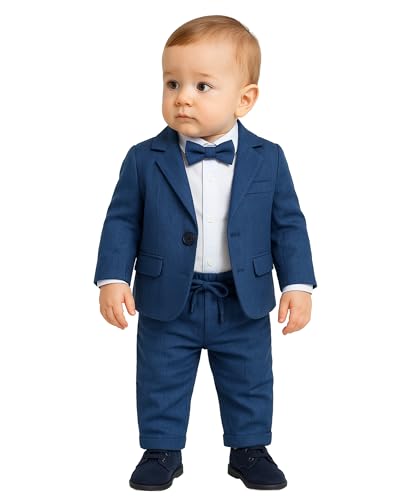 Image of SIRRI Baby Boys Textured Slim Fit Suit 4-Piece Ring Bearer Set (Newborns to 24 Months)