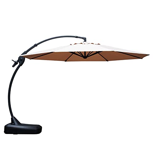 Grand Patio Outdoor 12 Ft Offset Sunbrella Umbrella, Curvy Aluminum Cantilever Patio Umbrella With Base (Beige) #TOP7
