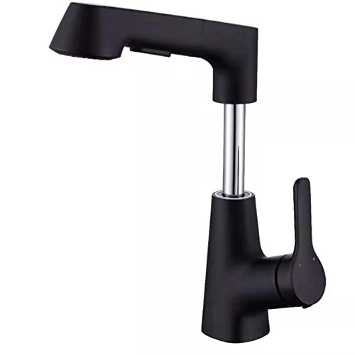 洗面台用ミキサー蛇口 引き出し式スプレー付き 真鍮製 温水・冷水回転式 シングルホール 浴室シンク用蛇口 グレー(Chrome)