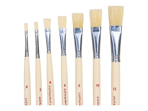Image of Oil Painting Brush Set, 100% Pure Hog Hair, Flat Tip, 7 Sizes (0, 2, 4, 6, 8, 10, 12), for Acrylic and Oil Paint
