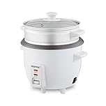 GEEPAS Rice Cooker with Steamer | Keep Warm Function | Automatic Cooking Non-Stick Inner Pot | Make Rice & Steam Healthy Vegetables | Includes Measuring Cup, Spatula & Tempered Lid (0.6L- 300W)
