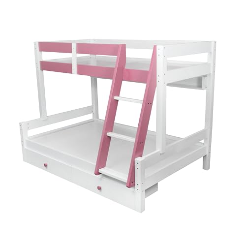Image of KIDOMATE Mandarin Solid Wood Bunk Bed for Kids with Underbed Storage & Toy Rack | Space-Saving Twin Bed with Guard Rails, Ladder, Safety Design for Boys & Girls Bedroom (Pink, Single Over Double)