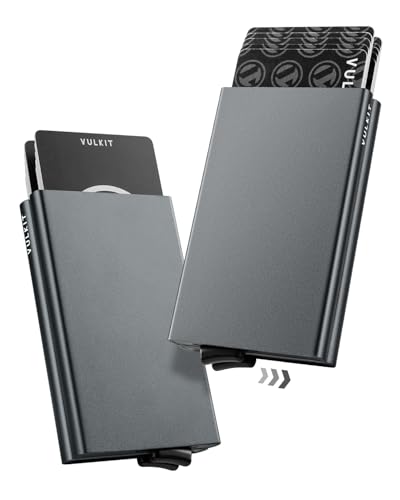 Image of VULKIT Credit Card Holder RFID Slim Card Wallet Pop up Card Case Aluminium for Men or Women up to Hold 10 Cards (Space Grey)