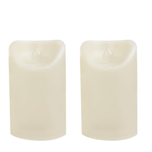 Image of Waterproof Outdoor Battery Operated Flameless Candles with Auto Timer Flickering Plastic Resin Electric LED Pillar Lights for Lantern Patio Garden Wedding Party Decorations 3x5 Inches Ivory 2 Pack