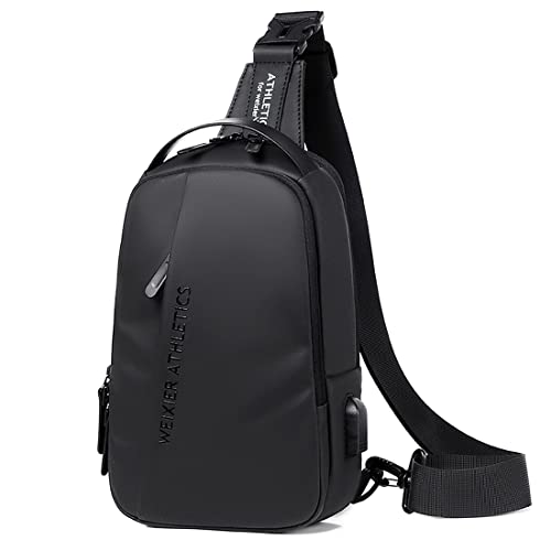 Bolsa de Pecho Mochila con Honda para Hombre Casual Sling Bag Mochila de Hombro Bolsas de Hombro Impermeable Crossbody Bolsa Sling Pecho Bolsas Bandolera en el Pecho con Puerto de Carga USB (negro 1)