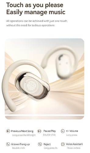 Image of S300 OWS Open Ear Wireless Earbuds with Display, ENC Mic for Crystal-Clear Calls, 60hr Playtime with Type-C Fast Charging, BT5.4 Gaming Bluetooth Earphone, Touch Control Sports Headphone (BEIGE)