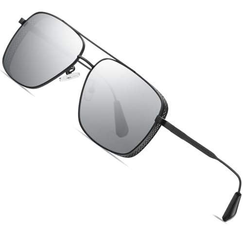 SIPLION Foxdon Polarized Driving Sunglasses Mens - Metal Frame Retro Square Sunglasse Premium Sun glasses