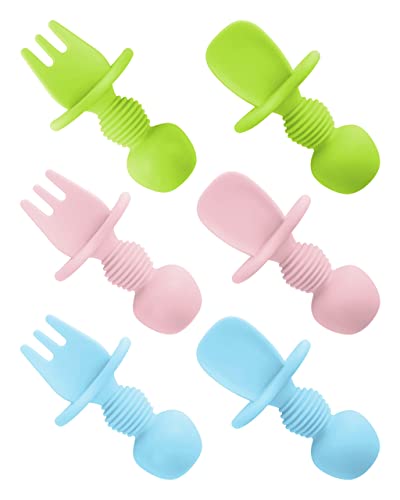 Image of 6 Pcs Silicone Baby Spoons First Stage and Baby Fork, Toddler Utensils for Baby Led Weaning, Chewable Baby Utensils for Self-Feeding