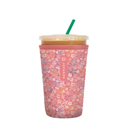Sok It JavaSok Iced Coffee & Cold Soda Insulated Neoprene Cup Sleeve (Blushing Blooms, Medium: 22-28oz)