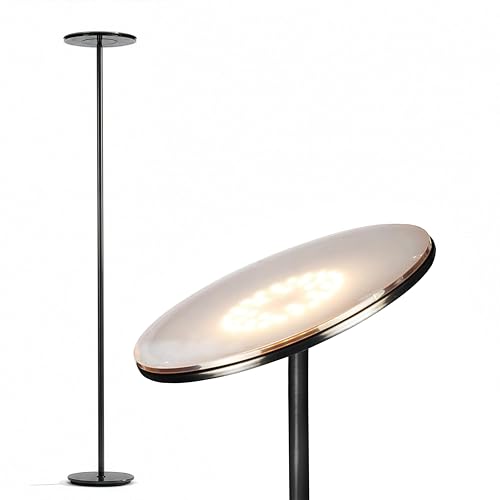 Image of Brightech Sky LED Floor lamp, Torchiere Super Bright Floor Lamp for Living Rooms & Offices - Dimmable, Tall Standing Lamp for Bedroom Reading - Black Chrome
