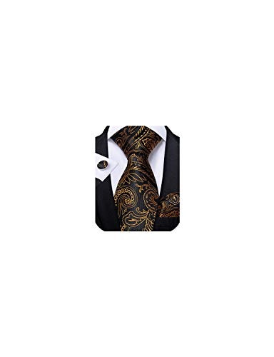 Image of DiBanGu Extra Long Tie for Men 63 inch XL Silk Necktie Set | Pocket Square and Cufflinks, Big and Tall, Jacquard Woven, Gift Box, Paisley /Plaid /Solid /Striped, for Weddinng Party Business