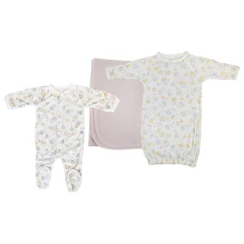 Bambini NC-0957L Girls Newborn Baby 3 Piece Layette Sets White & Pink