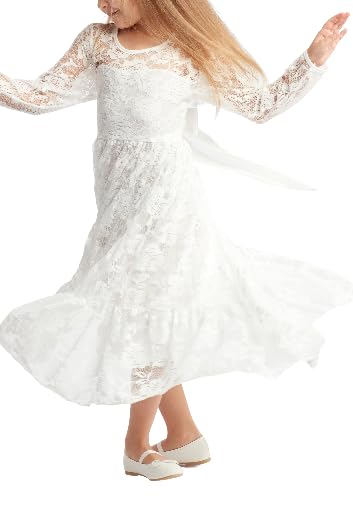 Elegante Visitenkleid für Mädchen Lou zur Hochzeit, Kommunion und Besondere Anlässe - Spitze Tüllkleid mit Schleife