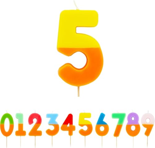 Talking Tables Vela naranja y amarilla número 5 para tartas | Decoración colorida para tartas de cumpleaños para fiestas infantiles, niños 5, 15, 50, niñas, aniversario, hito