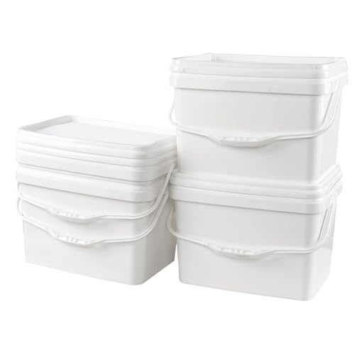 Yesdate 4 Pcs 5 Gallon Rectangle Bucket Pail with Handle, Food Storage Container Industrial Pail with Airtight Lid