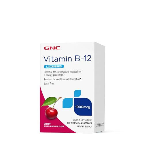 GNC Vitamin B-12 1000mcg, Cherry, Supports Energy Production, 120 Lozenges