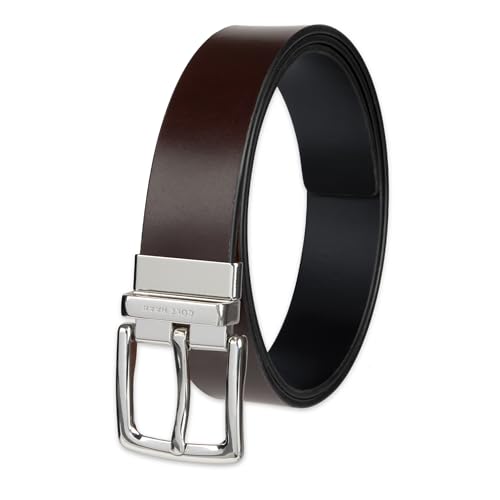Cole Haan Men's Reversible Embossed Logo Loop Casual Belt, Brown/Navy, 32