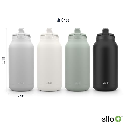 Image of Ello Hydra 64oz Stainless Steel Water Jug with Locking Leak Proof Lid | Reusable Half Gallon Vacuum Insulated Metal Bottle with Silicone Straw, Keeps Drinks Cold All Day, Gift Ready, Sage