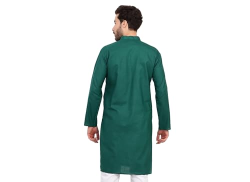 Image of Men's Cotton Blend Blend Knee Length Solid Color Style Stright Long Mandrin Collor Ethnic Casual Wear Kurta Only