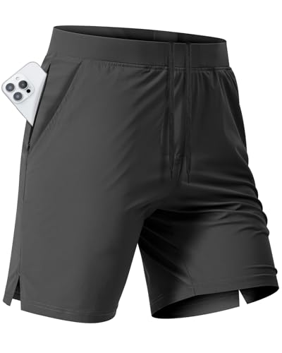 Mens Running Athletic Shorts 7'' Stretch Quick Dry Tennis Workout Short Sports Exercise Gym Shorts with Pockets