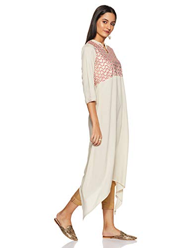 Image of Rangriti Off White Viscose A-Line Kurta for Women
