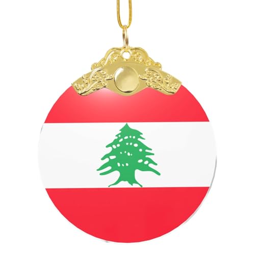 Flag of Lebanon Christmas Ornaments, Glass Round Christmas Tree Hanging Decor Ornament for Christmas Parties Home Decor Gifts