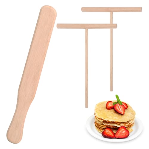 Yesaler Esparcidor de Masa 3 Piezas Crepes con Espátula de Madera Utensilios de Cocina Esparcidor para Pancake Crepes Tortillas
