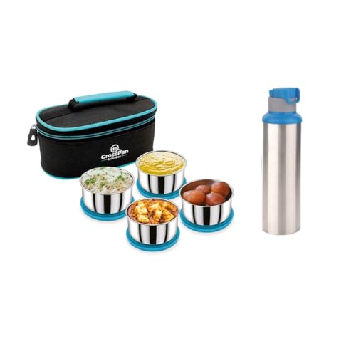 Image of CrossPan Smart Stainless Steel Lunch Box /Tiffin Box with Sleek Water Bottle for Office, School, College, Travel
