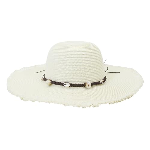 FASHIIROW Chapeau De Paille Chapeau À Bord Large du Chapeau De Paille Doux Et Pliable Rollable Hat De Plage De Plage du Soleil-Blanc Lait-M