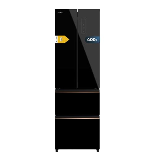Cecotec Frigorífico Puerta Francesa De 400 L Bolero Coolmarket Combi F2D 400 Black Glass E. Frigorífico De 4 Puertas, Sistema Total Nofrost, Diseño Premium Y Compresor Inverter Silencioso