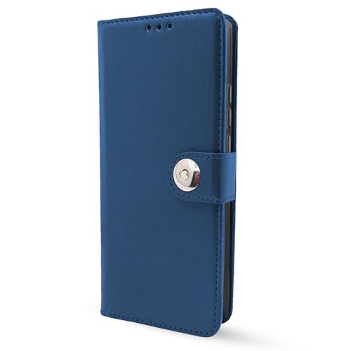 Image of Pikkme Flip Cover Leather Finish | Inside TPU with Card Pockets | Wallet Stand and Shock Proof | Complete Protection Button Flip Case for Moto Edge 50 Neo 5G (Blue)