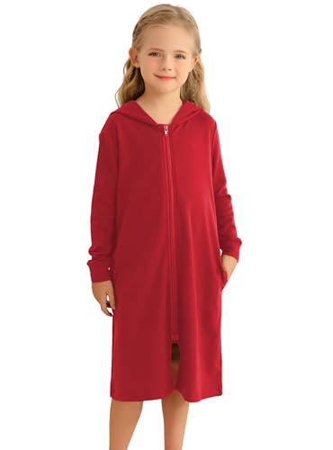 Veseacky Girls Zip Up Hoodies Robes Soft Cotton Long Sleeve Housecoat Loose Loungewear with Pockets 4-13 Years
