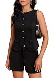 Salimdy Short Sets for Women Summer Vest and Shorts Suit Business Casual 2 Piece Matching Outfits Black L