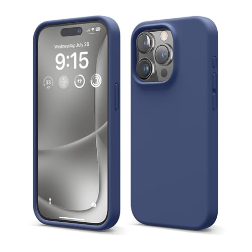 Image of Liquid Silicone Case Compatible for iPhone 15 Pro Max Dark Blue | Slim Back Cover | Soft Touch Bumper | Shockproof Drop Protection | Microfiber Cloth Inside | Sleek Solid Design